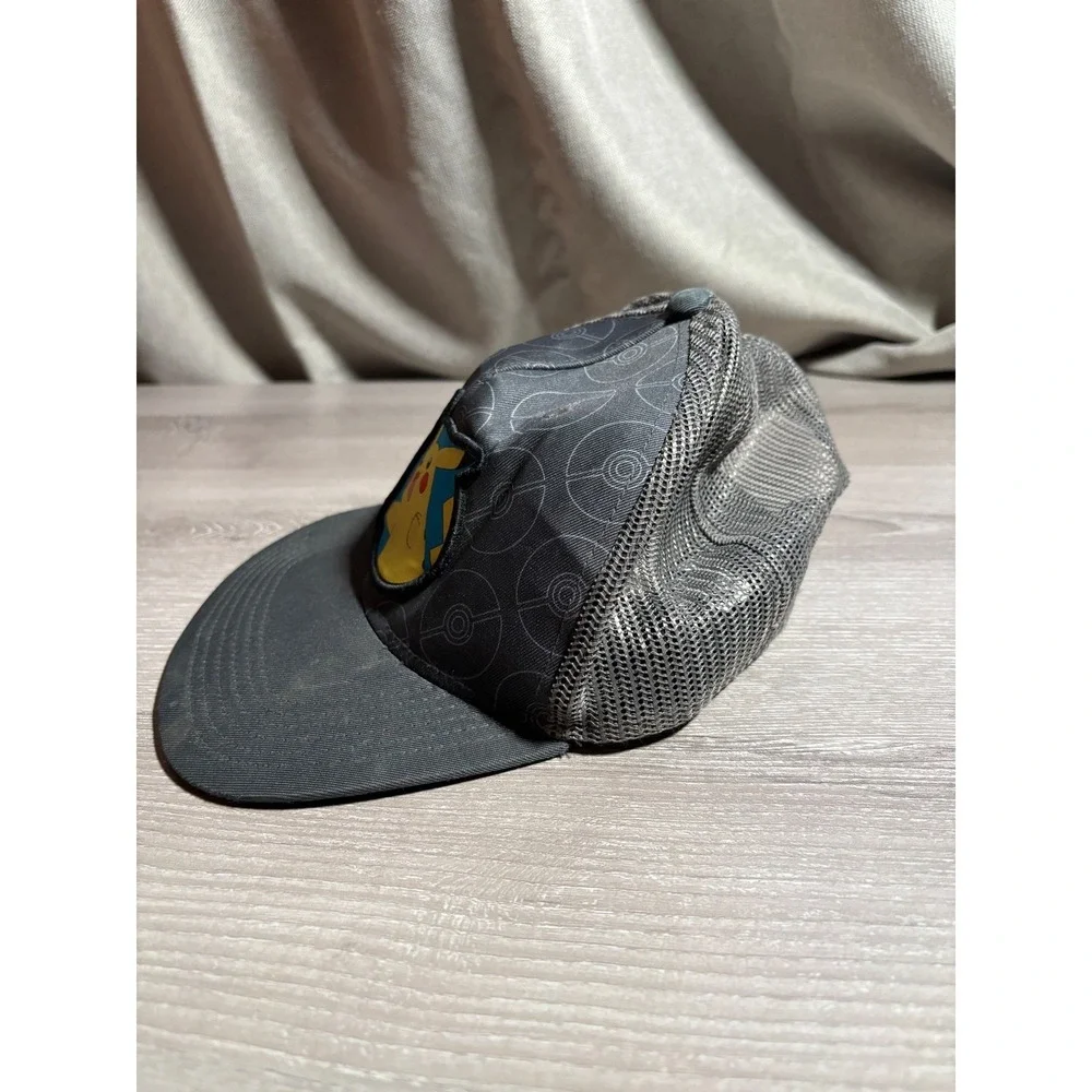 Pokemon Pikachu Trucker Hat Grey Poke Ball Pattern‎ Snapback Mesh Cap OSFA